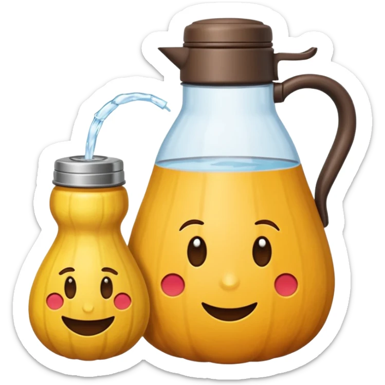 thermal water bottle, stainless steel cup and tereré gourd together, emoji style sticker