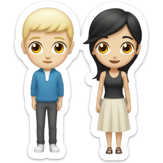 Asian boy with black hair and white girl with blonde hair sticker