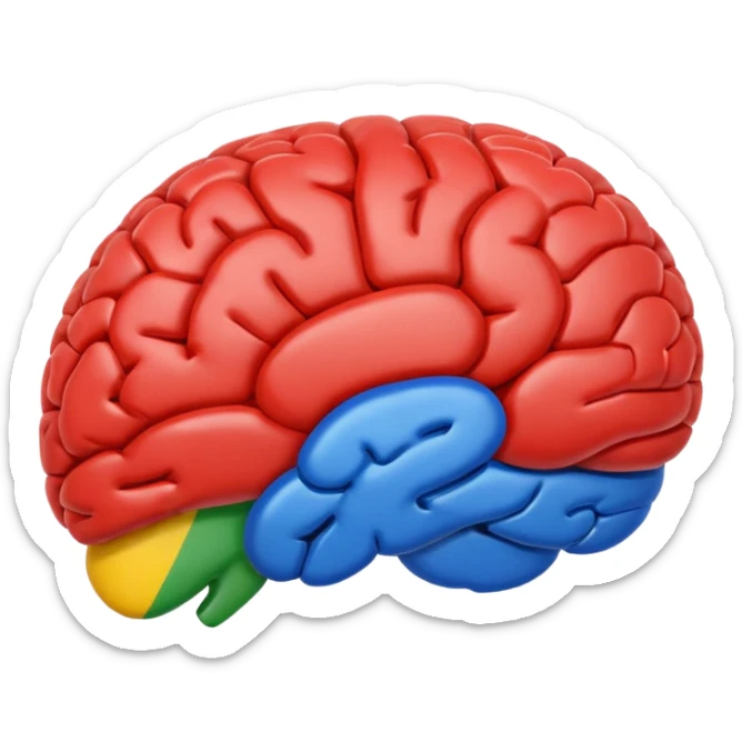 brain emoji with Google's four signature colors blue red yellow green, playful and simple sticker