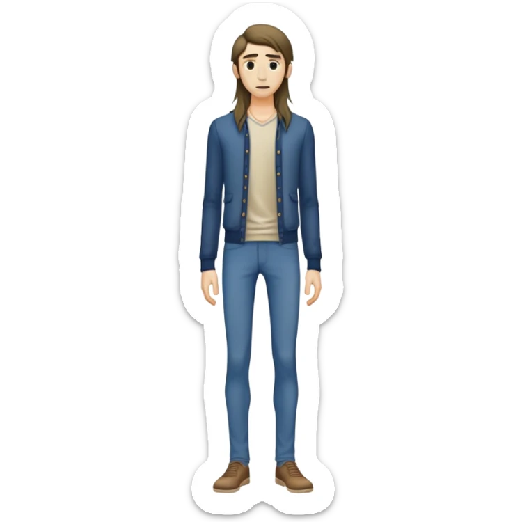 full body very skinny male figure standing wearing clothes with long hair sticker