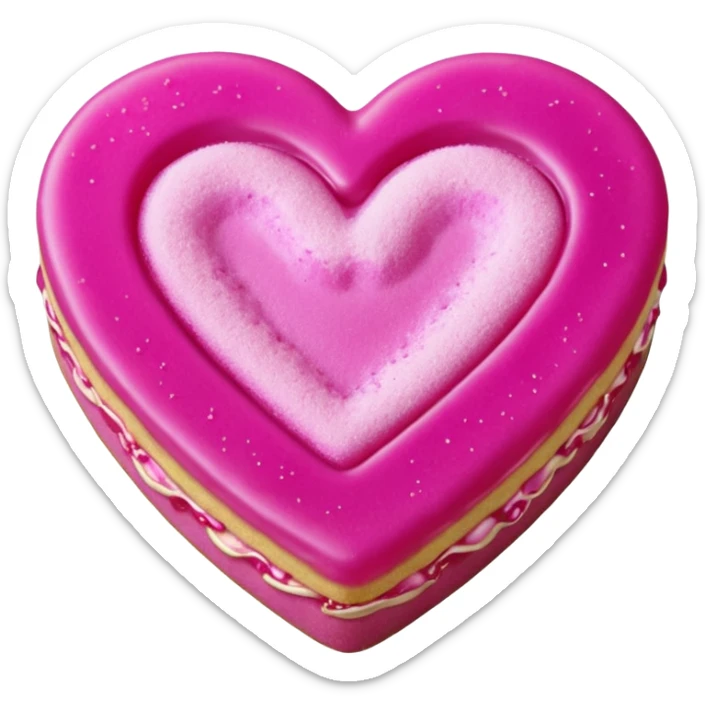 Realistic shortbread cookie in the shape of a heart with Fuchsia color jelly middle filling and sprinkled powder sugar on top. sticker