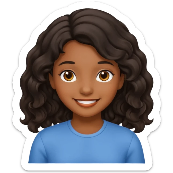 Black, wavy hair, brown skin, filipina defaulr emoji girl sticker