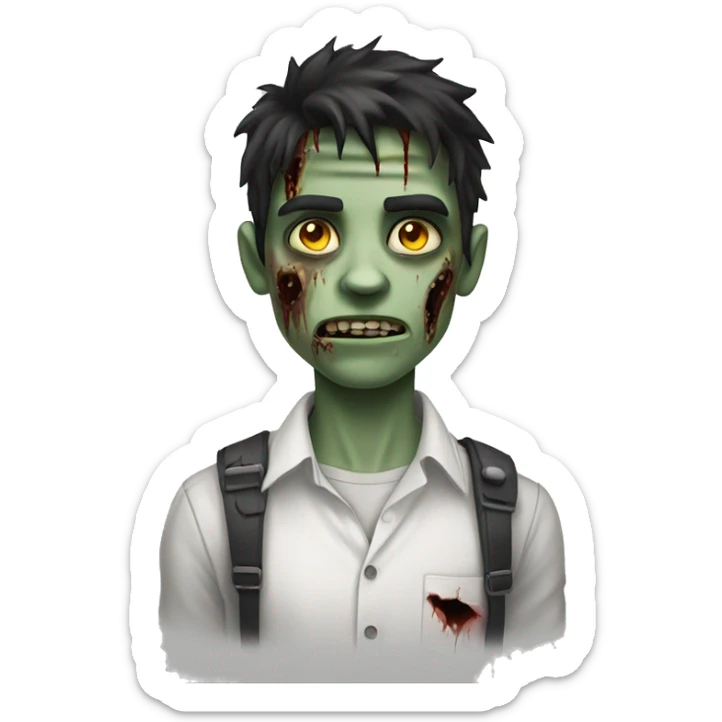 teen boy zombie with dark hair and white shirt sticker