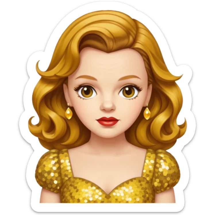 Judy Garland with long golden brown hair, yellow sequin dress sticker