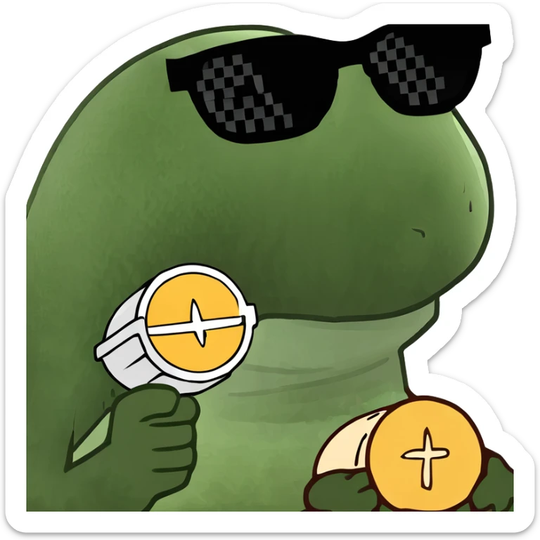 A piece of the Eucharist they serve at church with sunglasses on  sticker