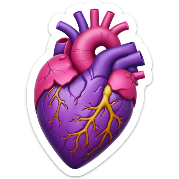 Pulsating heart with purple, hot pink, amber, light green, and dark purple sticker