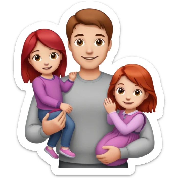 A man with brown hair holding a child, a daughter, and a girl with red hair by the hand sticker
