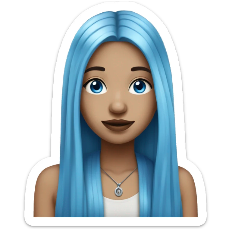 Long straight blue hair girl, light skin tone, with septum piercing, blue eyes sticker