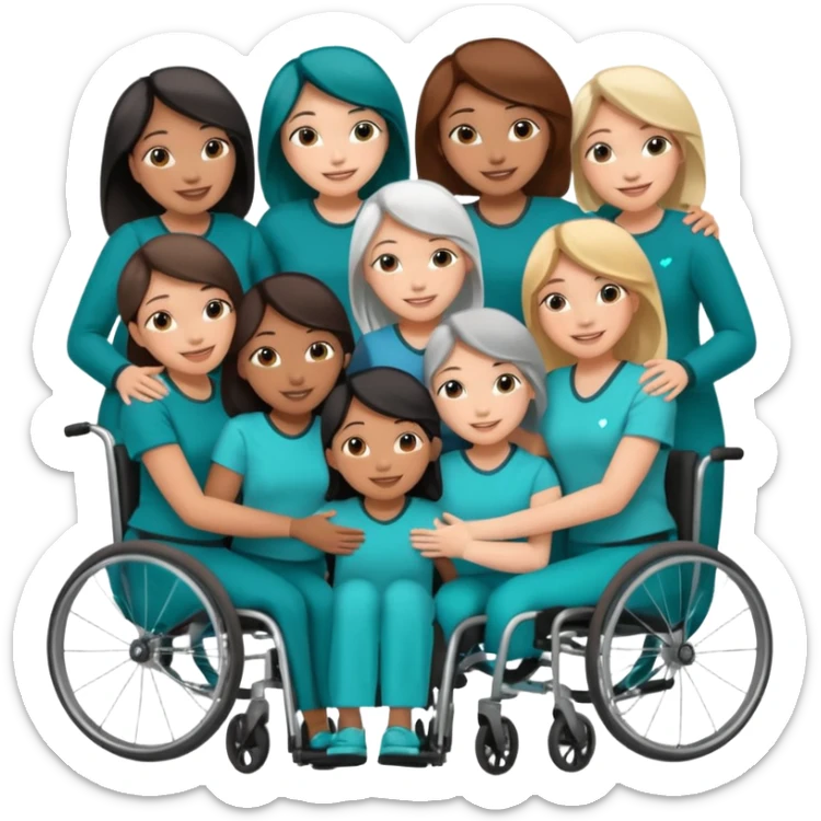 Teal group hug of 8 women with one in wheelchair sticker