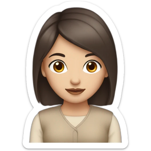 A girl with medium length dark brown hair and dark brown eyes and beige skin sticker