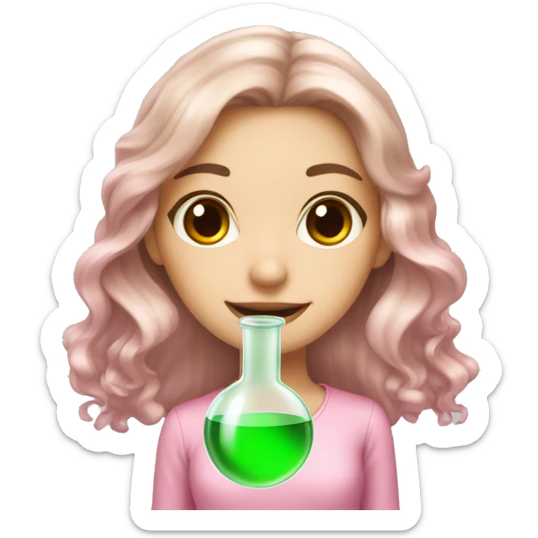 beautiful white girl with brown hair doing pink chemistry  sticker