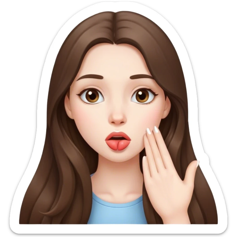  beautiful pale brunette girl with long hair sending an air kiss sticker