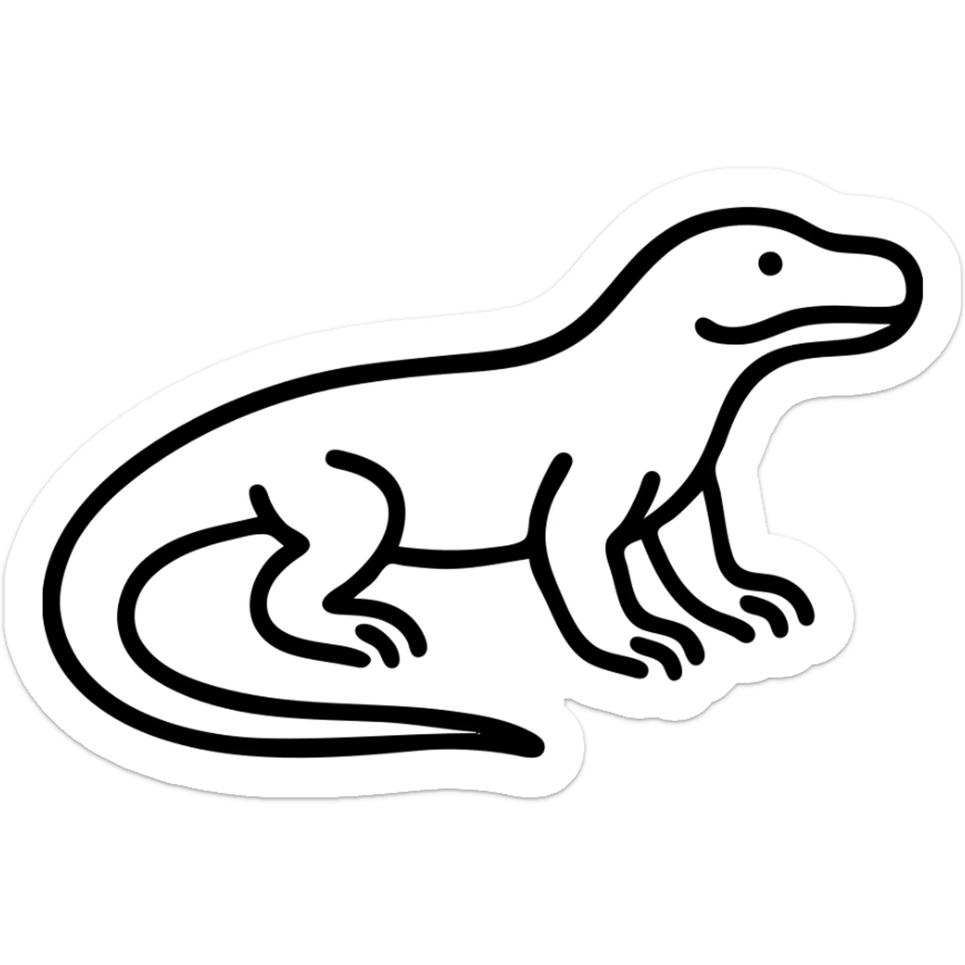 An outline of a komodo dragon with its distinctive reptilian features and long tail sticker