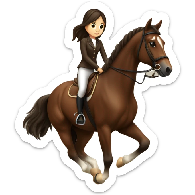 Calm brunette girl doing show jumping on a brown horse in profile sticker