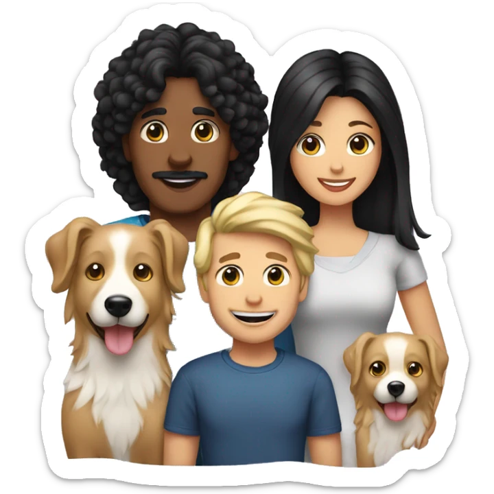 Family formed by a White blond man and a curl woman with long black hair and a small black border collie dog sticker