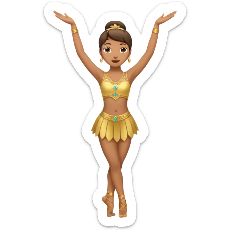 Danseuse avec les mains en l'air en haut avec Paume de mains vers l'extérieur, et une jambe sur la pointe des pieds et l'autre relevée, pliée et avec appui sur l'autre jambe.  sticker