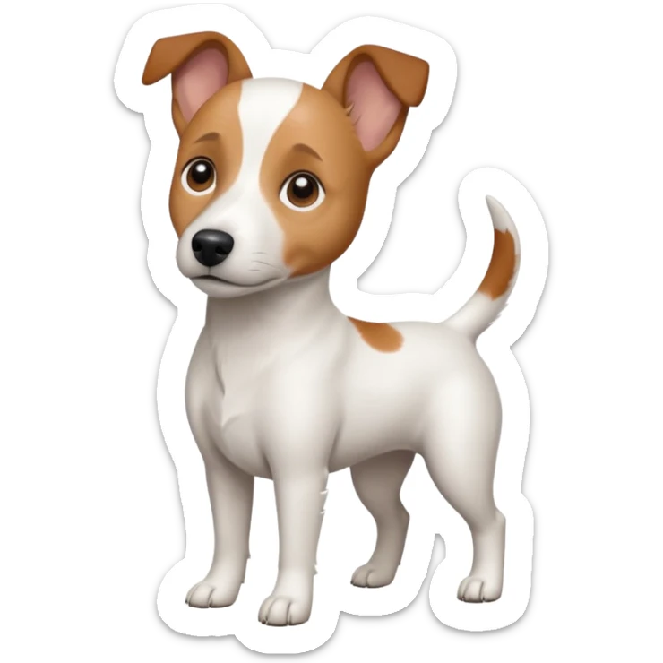 a fully white jack russell the size of a kelpie with light brown ears and a light brown patch on one eye sticker
