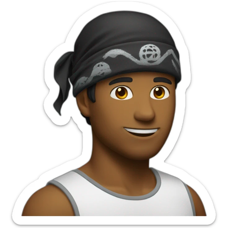 Un homme portant un bandana noir sur le visage et un bob sticker