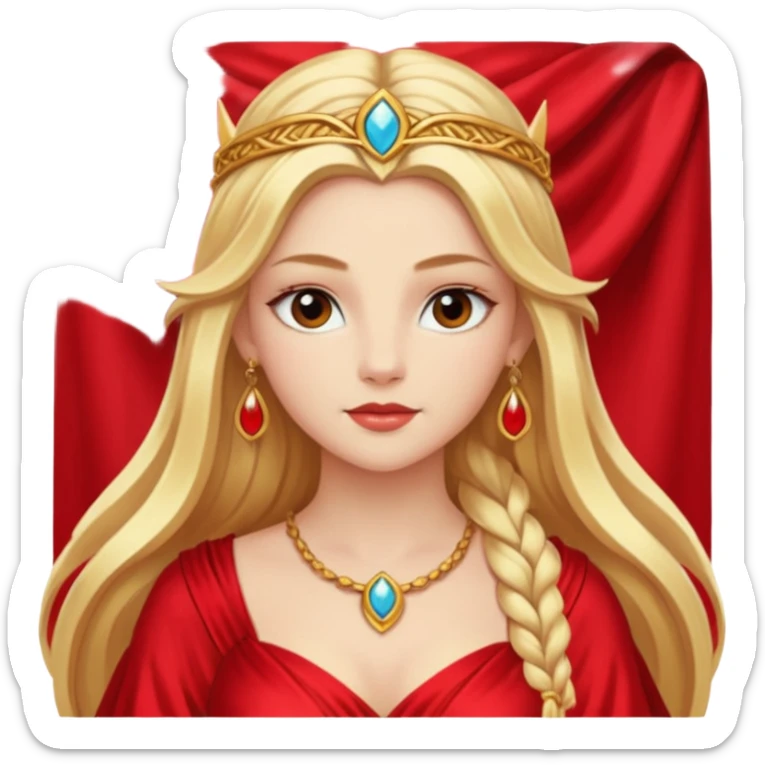 Freya, Goddess of Love from Gods and Goddesses with long golden blonde hair, red outfit sticker