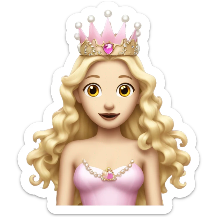 Blonde fairy with long hair and pink lips with a crown of pearls sticker