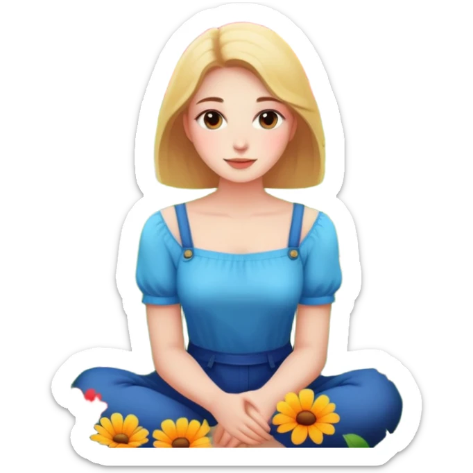 A women sitting in flowers sticker