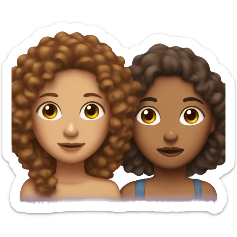 Two sister cuddling with brown curly hair one is light skin and one is brown skin  sticker