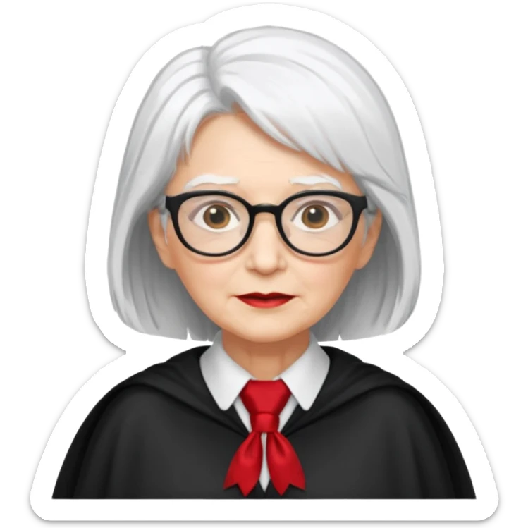 An older woman with glasses and white hair, in a red tie and black cape (might resemble Professor McGonagall). sticker