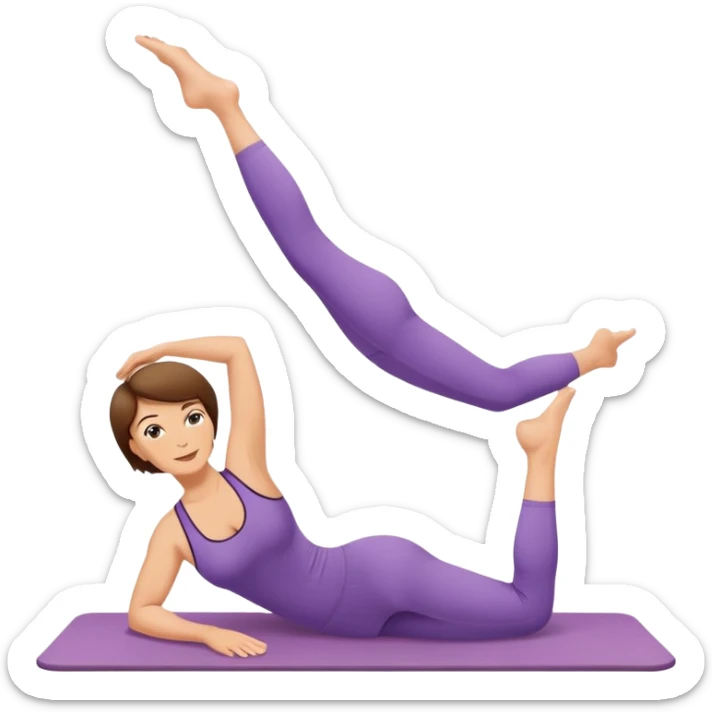 Pretty, sexy, mature, slightly curvy white Woman with short brown hair doing Pilates exercises  sticker