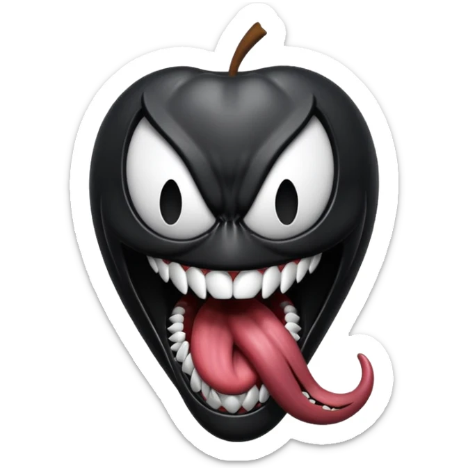 Venom symbiote, intense and energetic, tongue sticking out, Apple OS emoji style, no apple shape sticker