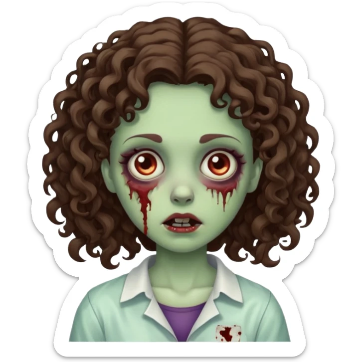 a zombie girl, the hair is curly and bruenette sticker