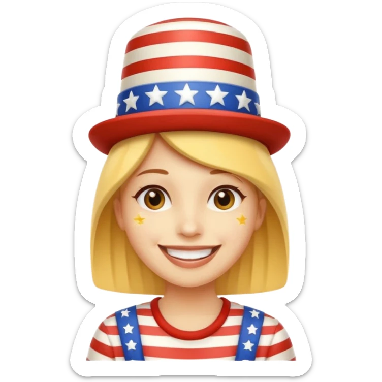 smiling emoji wearing stars and stripes hat celebrating Independence Day sticker