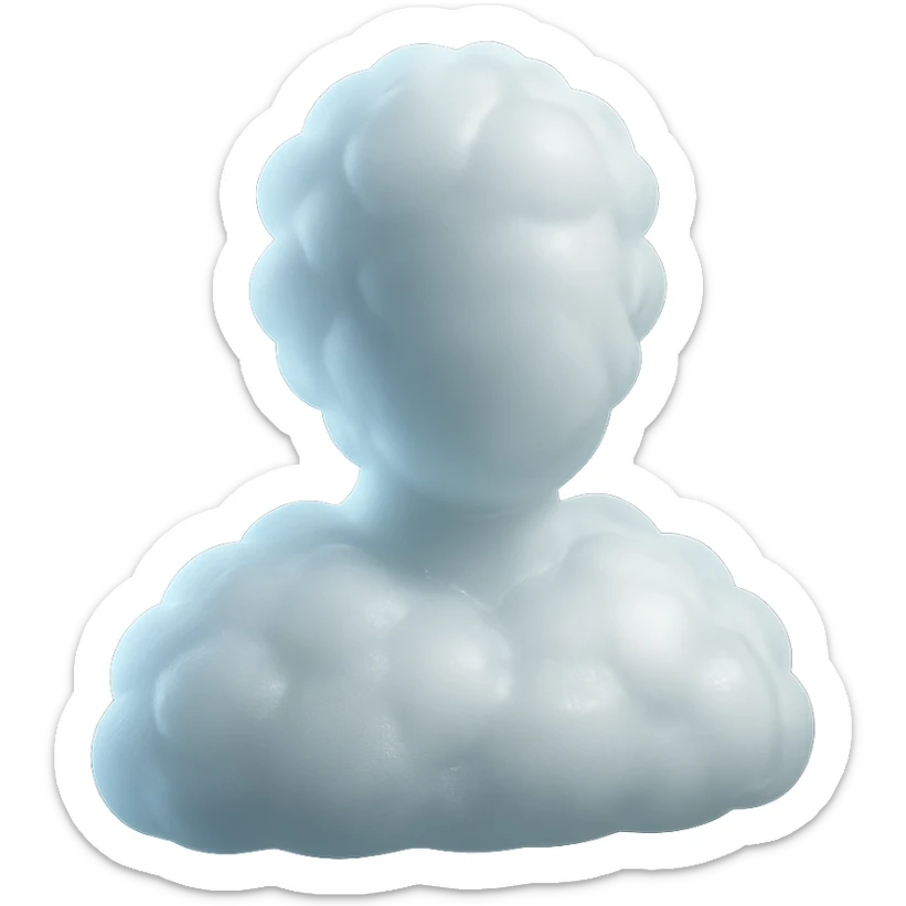 A person from the shoulders up, entirely composed of fluffy white convex clouds sticker
