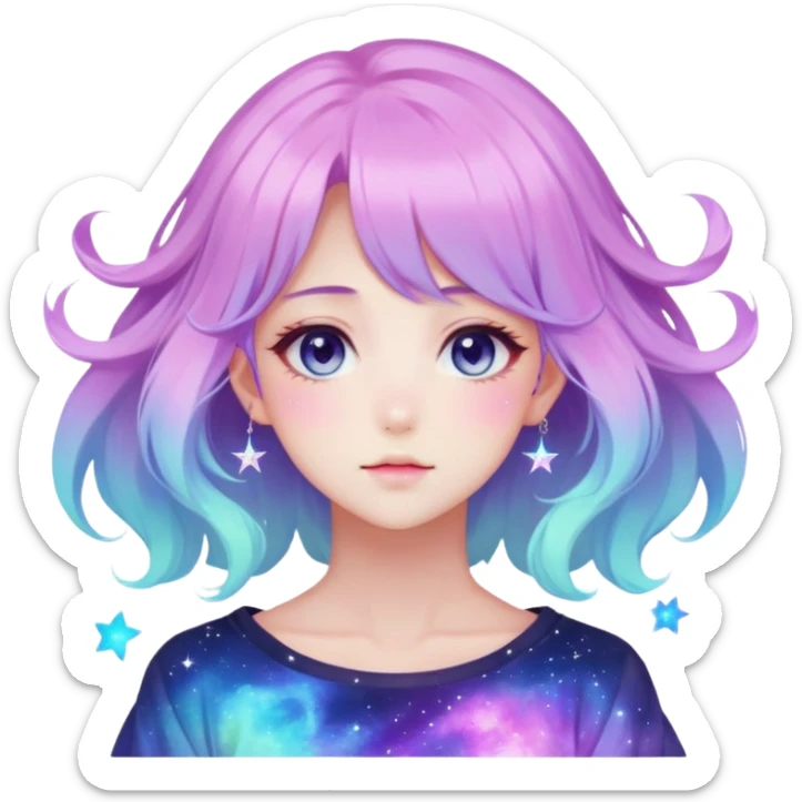 Beautiful gorgeous attractive anime lady with beautiful nebula hair, fashion aesthetic, ethereal, fairycore, pastelcore  sticker