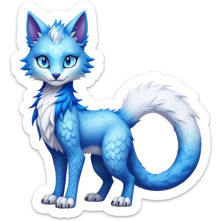 Kawaii dark edgy fantasy ethereal feline-vernid-sergal-fursona animal creature with a tufted tail full body sticker