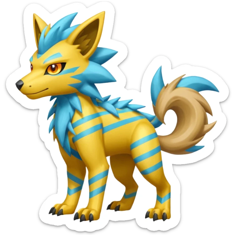 Cyan manectric-Electrike-Zeraora-fusion with neon-green stripes and orange eyes (full body) sticker