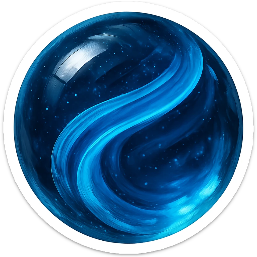 a close-up of a blue glass marble with swirls, shiny, detailed, realistic lighting sticker
