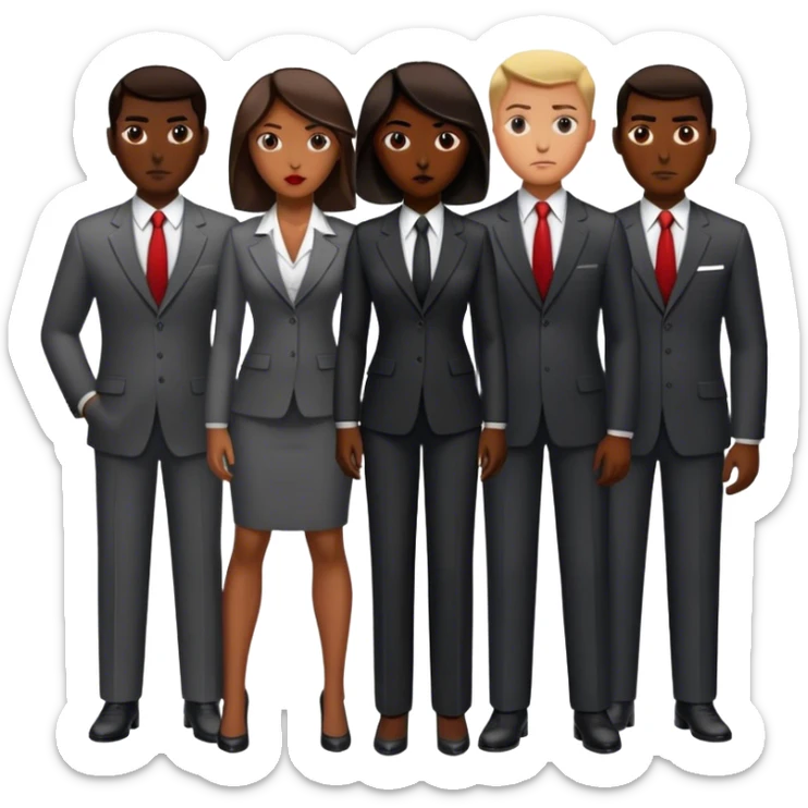A group of secret intelligence agents in formal suits, with one being a woman and the rest being men. They appear serious, professional, and mysterious, working together as a team sticker