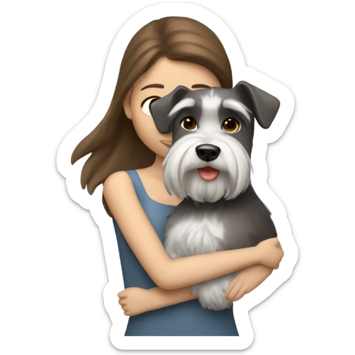 White Slavic girl with brown hair huggin schnauzer  sticker