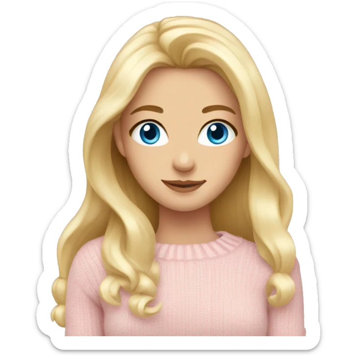 Beautiful girl with blue eyes and long blonde hair wearing light pink sweater sticker
