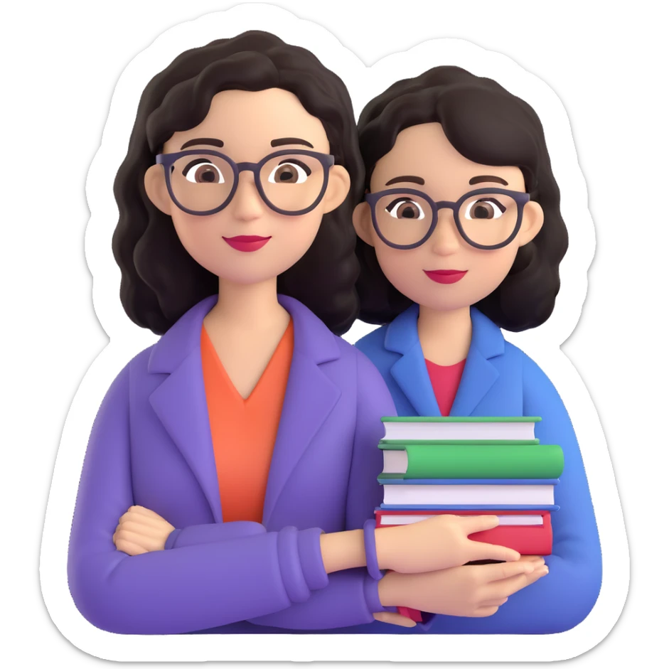 female teacher with semi-wavy black hair, light skin tone, wearing glasses sticker