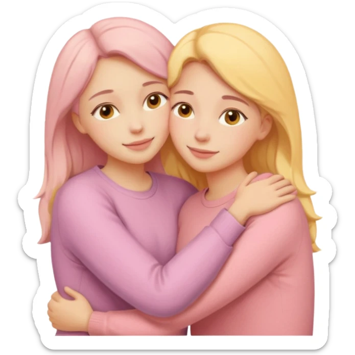 soft pastel pinterest illustration, two women hugging, warm beige pink yellow tones, gentle grain texture, no background, emotional and supportive mood, minimal composition sticker