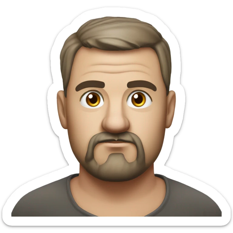 Photorealism A plump serious man of Slavic appearance with litle eyes with a goatee beard and mustache, with a  short haircut, big detailed face, wrinkled face sticker