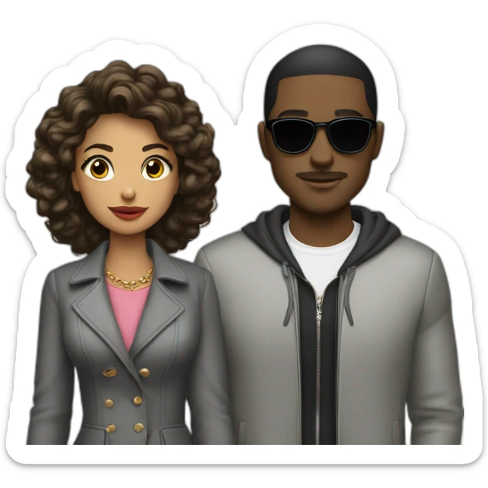 Homme noir avec veste cucci stupéfait devant une jolie femme avec yeux avec des cœurs  sticker