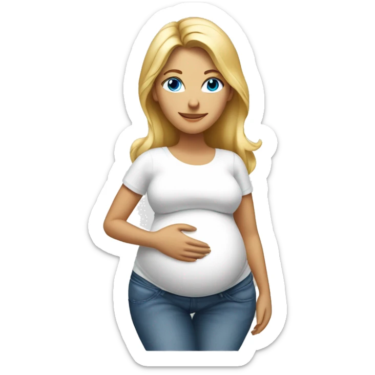 pregnant bump blonde tanned woman with blue eyes wearing jeans and white top sticker