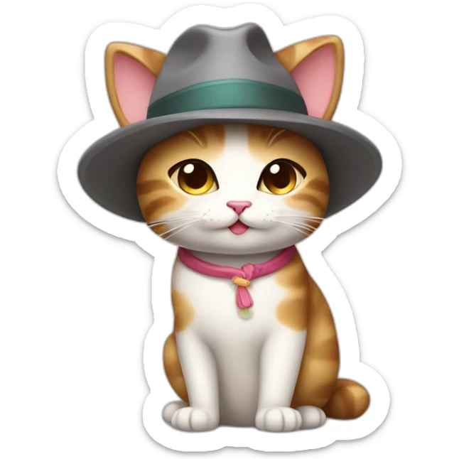 Kawaii cat artist in hat with palette and brush so it can be used as a mouse cursor sticker