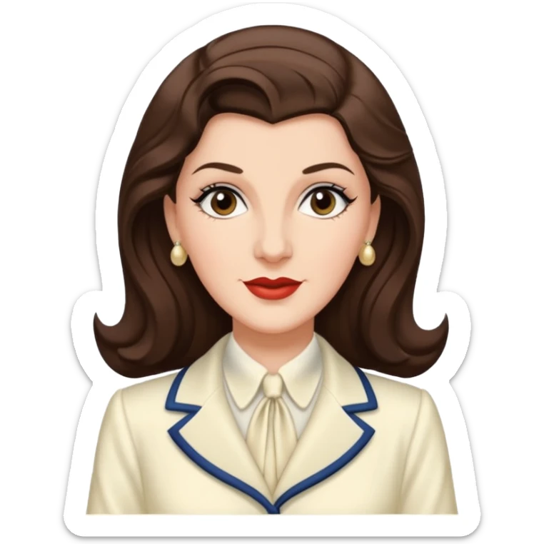 Maxene Andrews from the Andrews Sisters with long dark brown hair, ivory outfit sticker