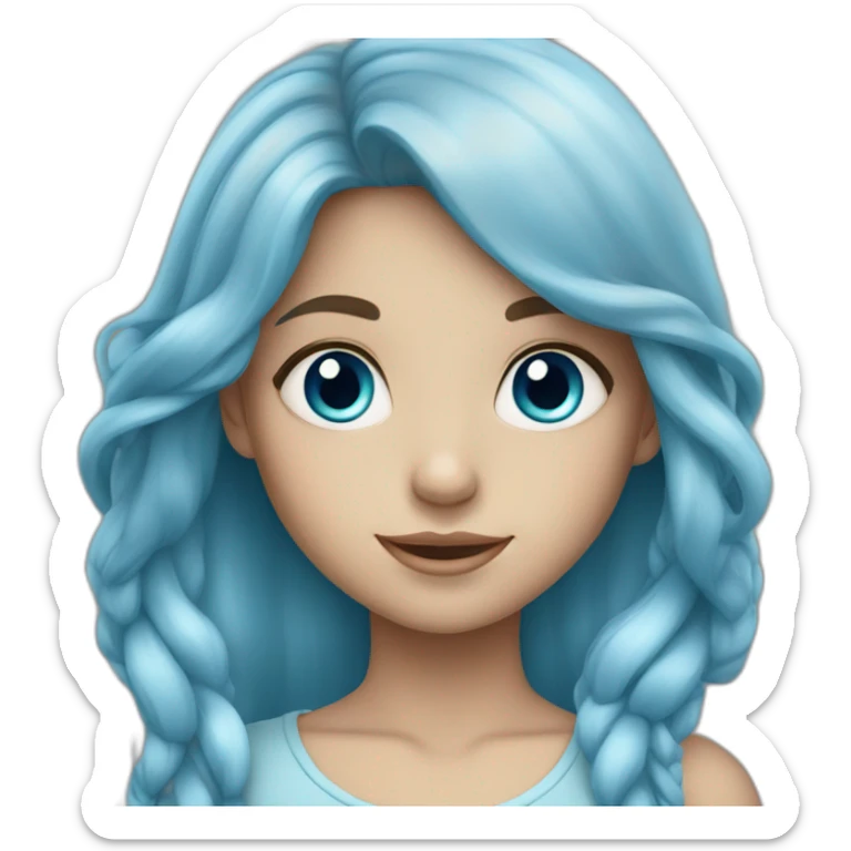 A young girl with long light blue hair and blue eyes. sticker