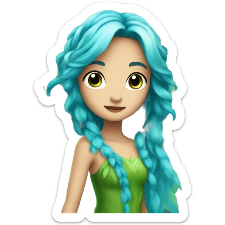 Beautiful, leaf, fairy, blue, turqoise, green, long hair, big wings, blue eyes sticker