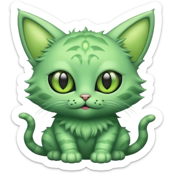 I want a cute fluffy green cat with alien eyes and alien antennas sticker