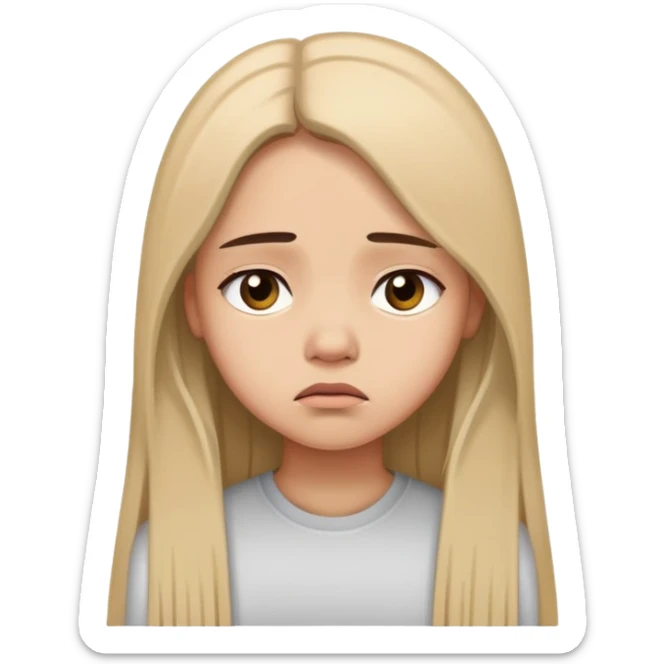 Girl showing sadness, light skin tone, long straight hair sticker